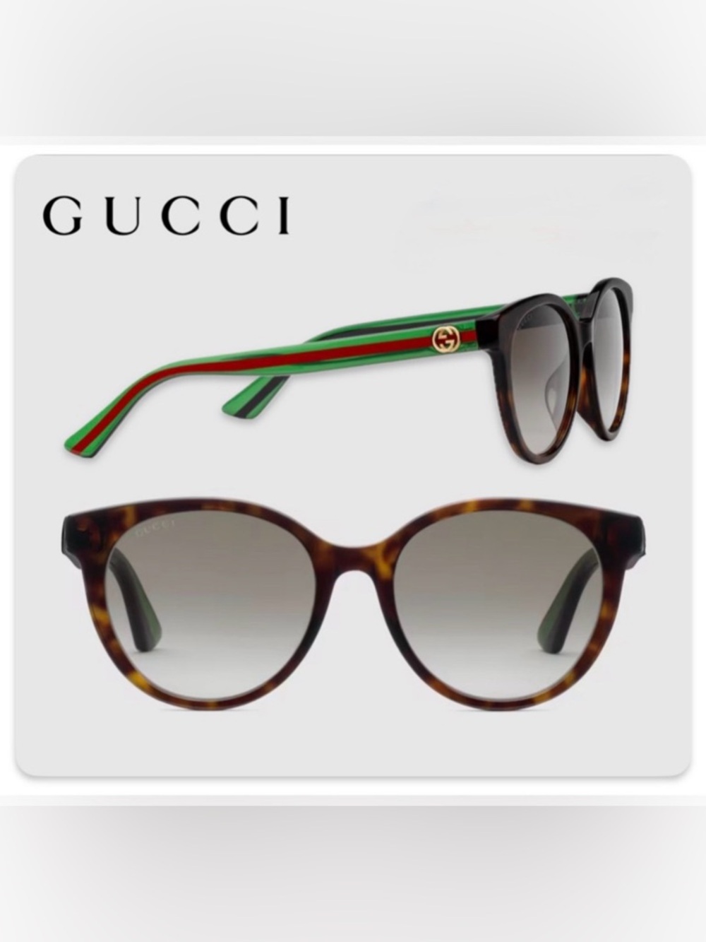 NEW [Gucci] Authenticated Luxury Round Sunglasses in Tortoiseshell/Green Acetate - Picture 2 of 15